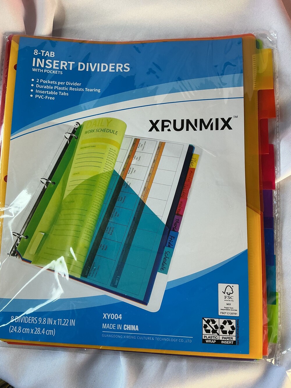 ★ XRUNMIX 8 Tab Binder Dividers With Pockets Multicolor Plastic Insert Tabs